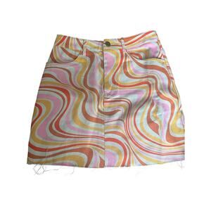 NWOT Pretty Garbage Groovy Swirl  Denim Skirt Outfit Size S